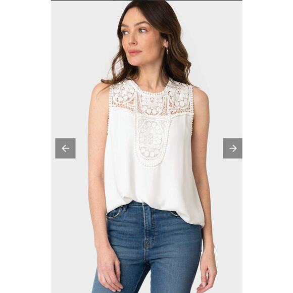 Halogen Gibson Nordstrom Luna Crochet Lace Yoke Layering Blouse Small - Picture 1 of 6